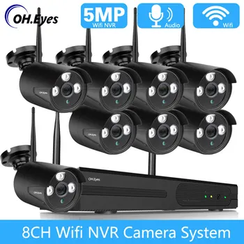 5MP CCTV, Wifi, Video Novērošanas Komplekts 8CH Āra Ūdensizturīgs Drošības IP Kameras Wifi Bezvadu Sistēma, kas 8 Kanālu VRR Komplekts