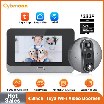 Cybmoon Smart Tuya WiFi Video Durvju Acu Peephole Fotokameras 1080P Acu Peephole Kamera 4.3 Collu PIR Kustības Durvju Skatītājs