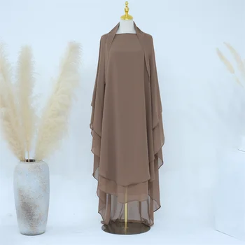 Khimar Šifona Dubultā Slāņu Augstas Kvalitātes Musulmaņu Pieticīgs Lūgšanu Apģērba Ilgi Gaisvadu Hijab Islāmu Apģērbu Eid Ramadāna Arābu Kleita