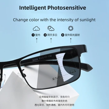 Saprātīga Gaismjutīgās Krāsas Tuvredzība Vīriešiem Lasīšanas Brilles Āra Ēnā, Anti-UV Īstermiņa redzes Briļļu Photochromic